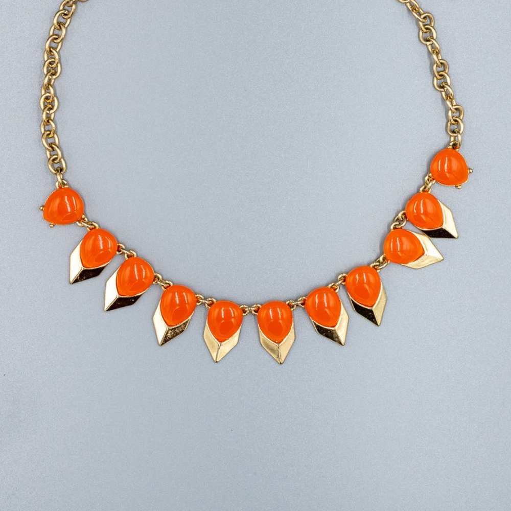 Orange and Gold Tone Statement Necklace